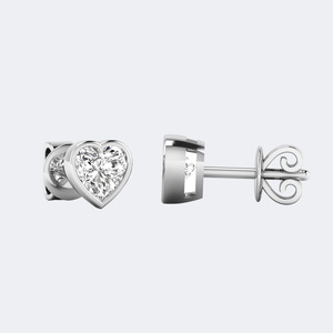 Pendientes de tuerca con bisel de diamante de 1.00 quilates chapados en oro de 14 quilates, corte corazón, estilo vintage, para regalo de compromiso, boda y aniversario - Product Image 2
