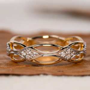 Anillo de Boda Infinito Entrelazado de Dos Tonos, Plata de Ley 925, Anillo de Eternidad con Diamantes, Banda de Filigrana con Diseño Marquise, Único - Product Image 2
