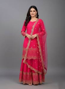 Conjunto Moderno de Sharara con Bordado Georgette, Lentejuelas y Botones Potli, con Dupatta 83318 - Product Image 1