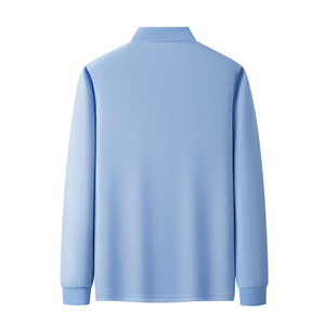Polo de Punto Personalizado para Hombre, Manga Larga, Color Azul Claro, Corte Regular, Transpirable, de Algodón - Product Image 6