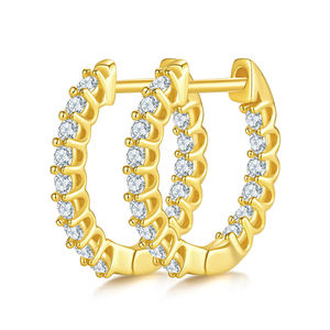 Pendientes de Aro Plateados para Mujer con Diamantes Naturales de Corte Brillante Redondo, Estilo Minimalista para Uso Diario - Product Image 4