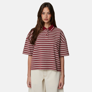 Polo de manga corta a rayas rojas y blancas para mujer, informal, de punto, corte regular - Product Image 3
