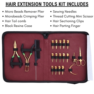 Kit complet de pinces pour extensions de cheveux à micro-anneaux, pince de serrage de perles, aiguilles à coudre, pinces de sectionnement, peigne - Product Image 2