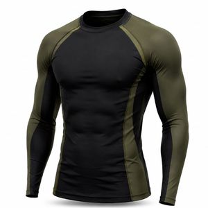Vêtements de sport personnalisés pour hommes, manches longues, col rond, rashguard en spandex et polyester 180g, logo frontal, sans couture, séchage rapide, respirant - Product Image 5