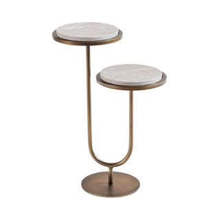 Artisian Modern Brass Circular Tray Side <b>Table</b> with Handle Portable Round End <b>C</b> Shaped <b>Table</b> for Living Room - Product Image 4