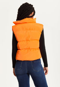 Chaleco Corto Acolchado Naranja para Mujer con Cuello Alto, Cierre de Cremallera, Cortavientos, Informal, para Invierno, Relleno 100% Poliéster, Grueso y Sólido - Product Image 2
