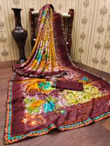 LeBeLe Sari de Seda con Estampado Floral Tradicional y Elegante para Adultos, Ropa Étnica India, Borde Único, Protección Solar, Secado Rápido - Product Image 4