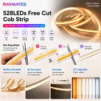 Raymates Bande LED COB Flexible à Découpe Libre 528 LED/m DC12V 8mm CRI 90+ Certifiée CE Puces LED COB Lumière LED Sans Points Découpable N'importe Où