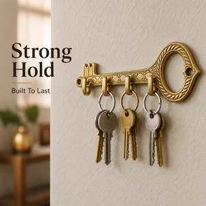 Elegant Brass <b>Key</b> Shaped <b>Key</b> Holder Decorative <b>Wall</b> Rack with 4 <b>Hooks</b> Antique Organizer for Entryway Hallway and Home decor Use - Product Image 4