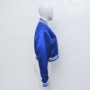 Chaqueta Varsity Corta de Lana/Viscosa Premium para Mujer, Azul, Manga Larga, Cuello Camisero, Cierre de Botones, Estilo Invernal, OEM ODM - Product Image 3