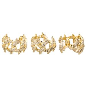 Gold Plated Cuban Thorn <b>Open</b> <b>Ring</b> Iced Out Zircon Link Band Hip Hop Jewelry for Men Women - Product Image 1