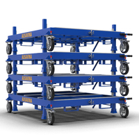 Carretilla de Plataforma Plana de Acero AUSAVINA, Carro Industrial Móvil de Cuatro Ruedas con Recubrimiento en Polvo Azul