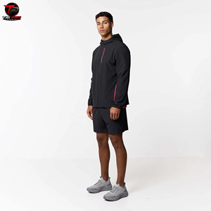 <b>Black</b> Hooded Tracksuit <b>Jacket</b> and Shorts Set Zip-Up Summer Eco-Friendly Sports Training Running Wear Polyester <b>Suit</b> - Product Image 3