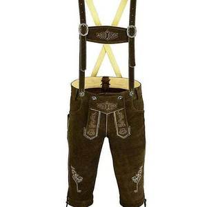 สายเอี๊ยมหนัง Lederhosen สีน้ำตาลเข้มสไตล์บาวาเรียนคลาสสิกสำหรับผู้ชาย ขนาด EU 46 ถึง 62 - Product Image 1