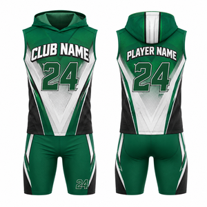Conjunto de Uniforme de Baloncesto Personalizado por Sublimación, Verde, Negro y Blanco, Talla 24, Transpirable, Unisex para Adultos, con Capucha, Sin Costuras - Product Image 1