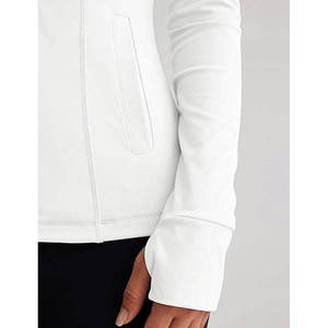 Chaqueta de Forro Polar con Cremallera y Manga Larga para Mujer, Blanca, Tejida, Transpirable, de Color Sólido, Largo Regular, Cuello Alto, para Otoño - Product Image 4