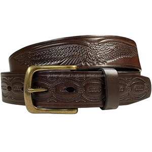 Ceinture d'outillage en cuir de vachette pleine fleur pour hommes et femmes avec ceintures en cuir usiné gravé au design aigle - Product Image 1