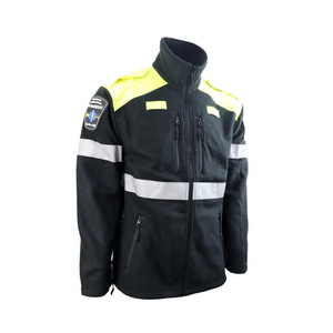 <b>Men's</b> Black Fleece <b>Jacket</b> With Reflective Stripes And Neon Yellow Panels Windproof Workwear Style <b>Winter</b> Outdoor Wear - Product Image 6