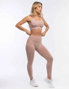Women 2 Piece Seamless Yoga Set High Waist Full Length <b>Leggings</b> <b>Crop</b> Top Solid Stretch Fitness Workout Matching Outfit wholesale - Product Image 4