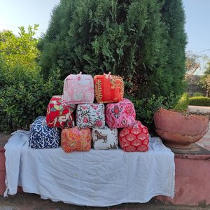 Block Printed Indian 100% Cotton Cosmetic <b>Bag</b> Makeup Pouches Large Capacity <b>Foldable</b> Travel Accessories for Bathroom Use Holiday - Product Image 4