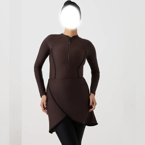Burkini de bain musulman modeste 2 pièces pour femme, avec logo frontal, en Spandex/Polyester respirant, coupe haute - Product Image 4