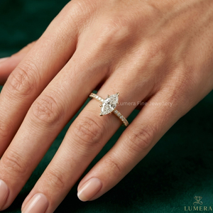 Anillo de Compromiso de Oro Amarillo de 9K, 10K, 14K, 18K con Diamante de Corte Marquesa, Certificado IGI, Banda Pavé, Anillo Solitario para Novia - Product Image 5