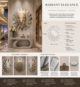<b>Round</b> Sunburst Wall <b>Mirror</b> Pebble Design Decorative <b>Mirror</b> <b>Bathroom</b> Bedroom Living Room Modern Stylish Wall Mounted 47 Inches - Product Image 1