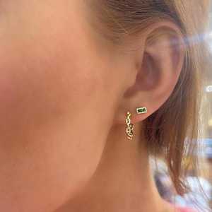 Emerald Dainty Green Stone Bar Stud <b>Earring</b> 14K Solid Gold Bezel Set <b>Post</b> With Push Back Stackable Everyday Wear Studs Wholesale - Product Image 3