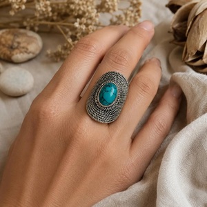 Natural Blue <b>Turquoise</b> 925 Sterling Silver Handmade Designer <b>Ring</b> Elegant Gemstone Statement Jewelry Boho <b>Ring</b> for Women Gift - Product Image 1