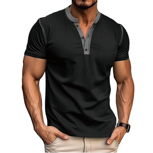 T-shirt décontracté vintage personnalisé pour homme, 100 % coton, manches courtes, col en V boutonné, motif uni, poche avec logo, tissu 180 g/m² - Product Image 4