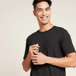 เสื้อยืดแขนสั้นคอกลมผู้ชาย สีดำ ผ้าฝ้ายเจอร์ซีย์ ทรงปกติ สวมใส่สบาย สีพื้น ระบายอากาศได้ดี ผ้าถักย้อมสีเรียบ - Product Image 6