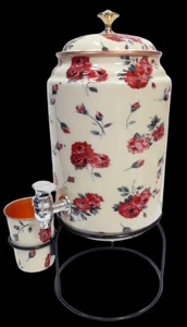 Dispensador de Agua con Esmalte Floral y Tapa, de Gran Capacidad, Juego de Bebederos para Fiestas en Casa - Product Image 2