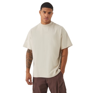 T-shirt à manches courtes surdimensionné pour homme, col rond, coupe décontractée, couleur unie beige, tissu jersey 100% coton - Product Image 1