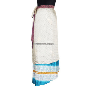 Designer Vintage Silk Sari <b>Wrap</b> <b>Skirt</b> for Women 2-Layer Reversible Magic Long Knee Length Plus Size 2 Layer Reversible Magic - Product Image 6