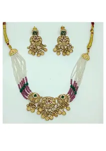 Conjunto de Collar y Pendientes de Oro con Diseño Étnico Tradicional, Joyería Nupcial con Cuentas Multicolores para Mujer - Product Image 2