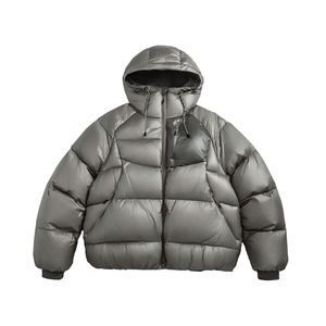 Men's Gray Hooded Puffer Jacket Windproof Zipper Closure Casual <b>Winter</b> <b>Coat</b> <b>Thick</b> Polyester Fiber Fill Regular Length Loose Fit - Product Image 1