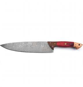 Couteau de chef artisanal en acier au carbone avec manche en bois segmenté, qualité DIY, personnalisable OEM, lame Drop Point, longueur totale 13 pouces - Product Image 1