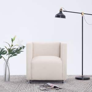 Fauteuils rembourrés en polyester crème avec structure en bois et pieds chromés pour salon - Product Image 1