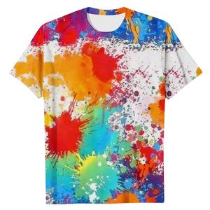เสื้อยืดคอกลมถักสำหรับผู้ชาย ผ้าผสมคอตตอน/สแปนเด็กซ์/โพลีเอสเตอร์ 100% แขนสั้น ลายมัดย้อมสีรุ้ง พิมพ์โลโก้ด้านหน้า - Product Image 1