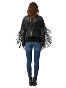 Nueva Chaqueta de Motocicleta Premium al por Mayor, Diseño Personalizado, Cuero Genuino Acolchado, 100% Poliéster con Flecos, para Mujer, Primavera Invierno - Product Image 4