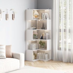 FCH 5-Layer L-Shaped Corner Display Rack 60*60*165cm White Particle Board Wall & Display Shelves - Product Image 3