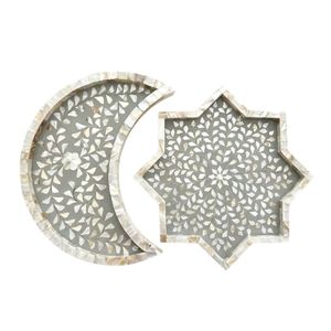 Ensemble de plateaux en nacre incrustée de lunes et d'étoiles pour le Ramadan et l'Aïd 2026, pour servir des aliments, des gâteaux, du chocolat, vente en gros, fabrication artisanale de luxe - Product Image 2