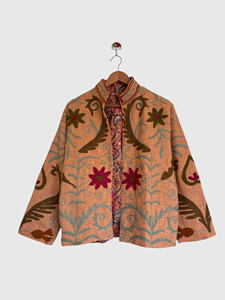 Veste en coton brodée de fleurs, col mandarin, manches lanternes, grande taille, vêtements d'automne pour femmes, style Prairie Chic - Product Image 1