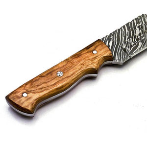 Cuchillo de caza de acero de Damasco con hoja de punta caída y borde dentado, mango de madera, hecho a mano, cuchillos OEM en venta a precio razonable - Product Image 6
