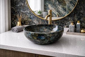 Labradorite Stone Vessel Sink Round Natural Gemstone Wash <b>Basin</b> Manufacturer Supplier Wholesale Export Bathroom <b>Basin</b> - Product Image 4