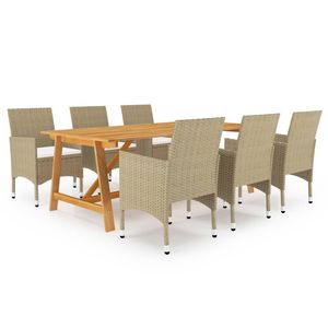 Conjunto de Comedor Grande Ergonómico de Madera de Acacia Beige Sólido, Conjuntos para Jardín - Product Image 1