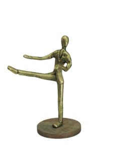 Sculpture moderne en aluminium doré représentant une danseuse sur socle en bois - Figurine abstraite, décoration d'intérieur, statue pour salon, bureau, étagère, art - Product Image 4