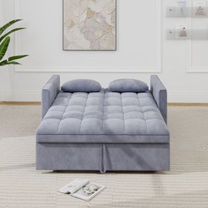 Divano letto matrimoniale in velluto a coste con letto estraibile, 2 morbidi cuscini e tasca laterale portaoggetti - Product Image 3