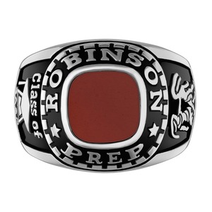 Bague de classe en argent sterling pour femme, ornée d'onyx, de cornaline, de lapis-lazuli et de nacre, personnalisable pour la remise des diplômes du lycée ou de l'université - Product Image 3