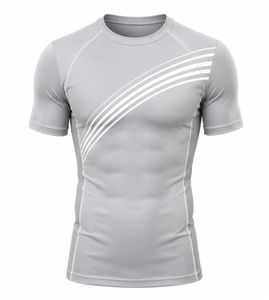 T-shirt de compression gris à manches courtes pour homme, séchage rapide, coupe ajustée, sportif, col rond, tricoté, uni, 180 grammes, respirant - Product Image 1